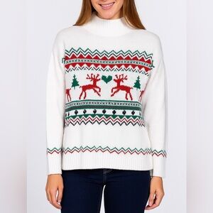 Tint & Shadow Fair Isle Reindeer Christmas Sweater Cream Red Green Size Small 🦌